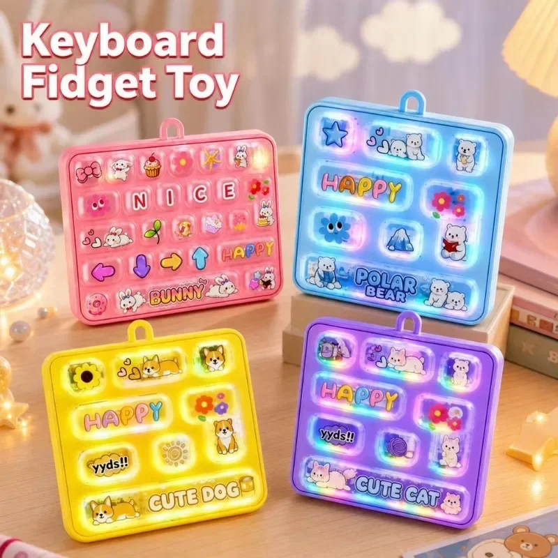 Keyboard Fidget Toy LED Light Up Stress Relief Sensory Toy Cute Cartoon Portable Stress Reliever Gift For Adults
