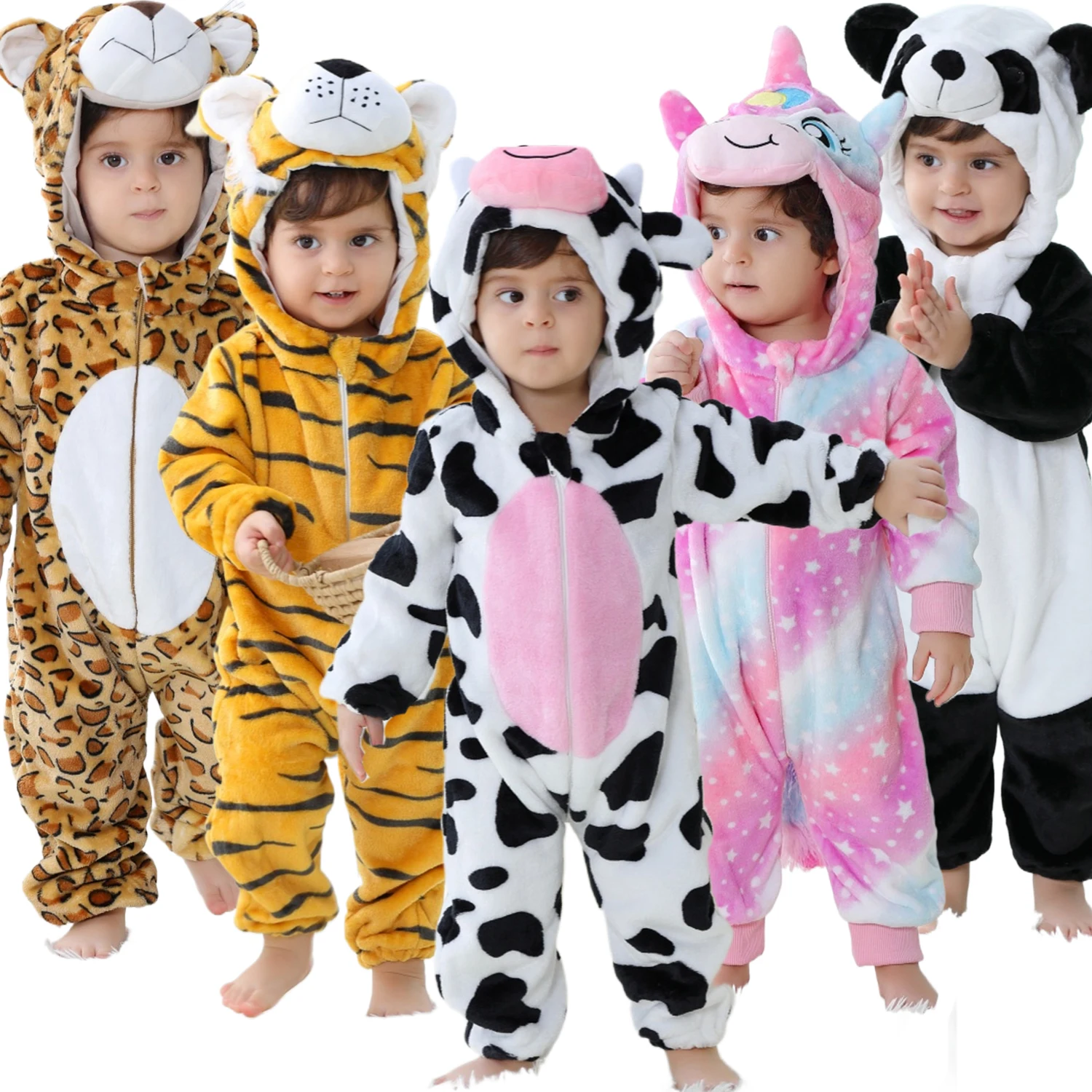 Inflant Newborn Rompers Kigurumi Pajamas Animal Onesies Kids Jumpsuit Boys Girls Overalls Baby Cow Unicorn Panda Cosplay Costume