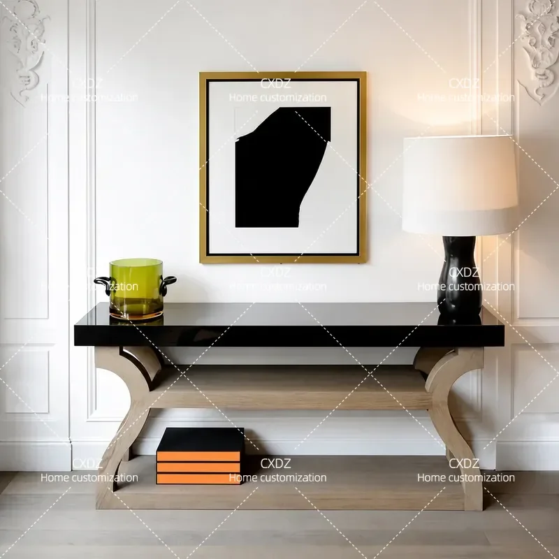 French Retro Entrance Table Solid Wood Console Table for Entryway Simple Luxury Wall Mounted View Table Facing Door Decor