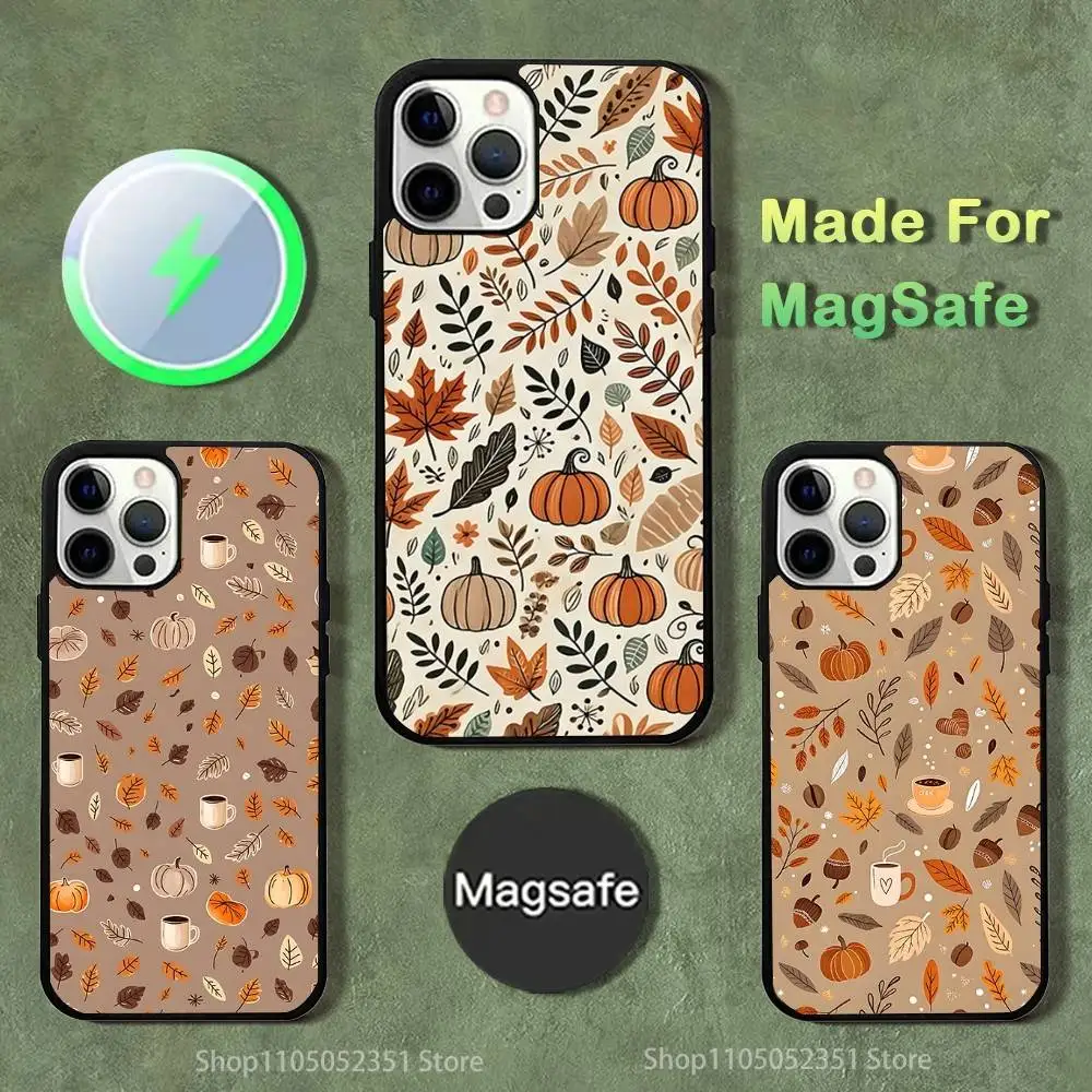 

Autumn leaves and pumpkins Phone Case For iPhone 16,15,14,13,12,11,Pro,Max,Plus,Mini,SE4,E Magnetic Magsafe Wireless Charging