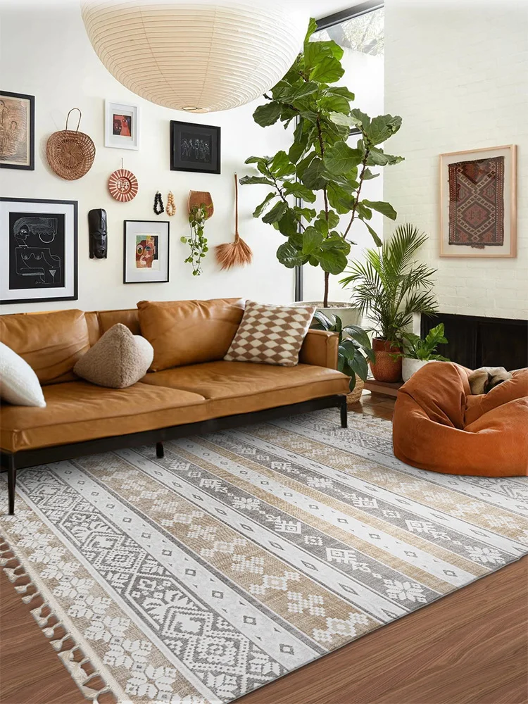 

Bohemian National Style Living Room Carpet Tassel French Style Sofa Coffee Table Floor Mat Bedroom Vintage Rug Thick Mat