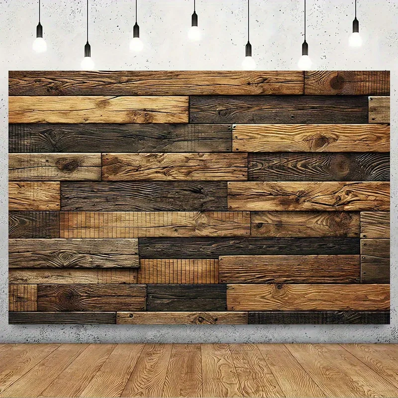 1 ländliches Hintergrundbanner mit Holzmaserung – strapazierfähiges Polyester, Geburtstag, Heimdekoration, Fotohintergrund