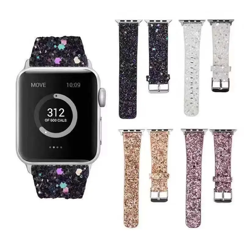 

Glitter Strap for Apple Watch Band Ultra 49mm 38mm 40mm 42mm 44mm 41mm 45mm Women Leather Bracelet iWatch Series 7 8 6 5 4 3 SE