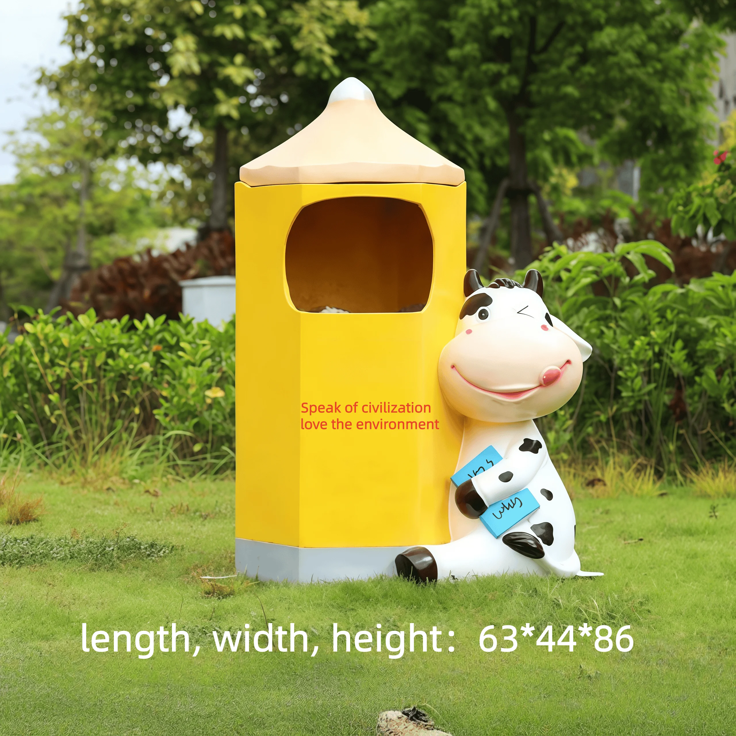 Hot-selling fiberglass cartoon trash can sculpture, cute animal decoration recycling bin statue placed outdoors