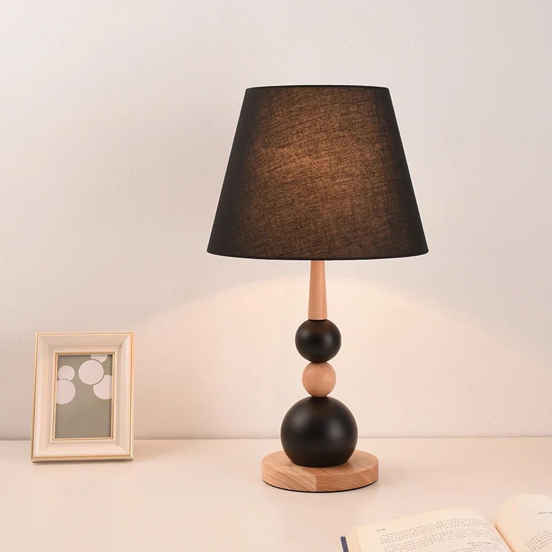 American Style Bedroom Bedside Table Lamp Solid Wood Creative Ball Shaped Fabric Study Warm Learning Decoration Desk Lamp