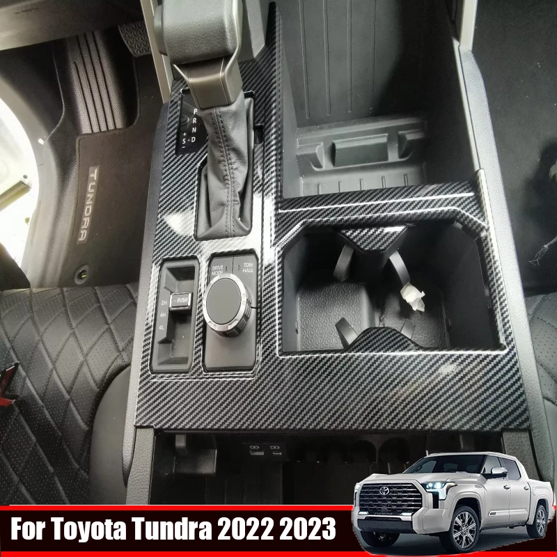 

For Toyota Tundra 2022 2023 ABS carbonfiber center control gear shift panle front water cup holder cover interior accessories