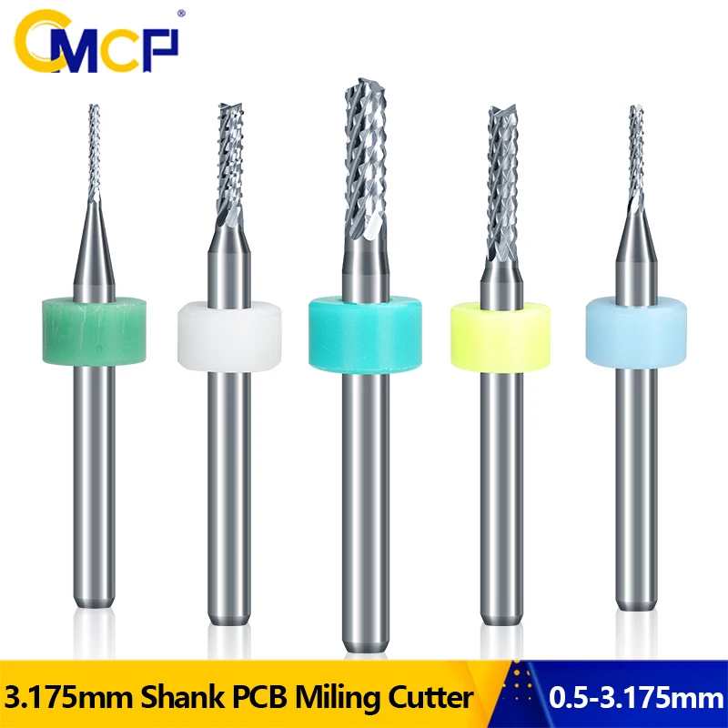 Cmcp 10 Stuks 0.5-3.175Mm Carbide Pcb Miling Cutter Set 3.175Mm Schacht Cnc Graveermachine Eindmolen Graan Einde Molen