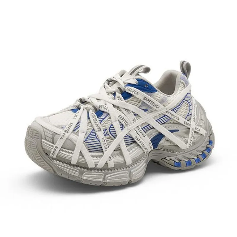 

New Women 2026 Summer Breathable Mesh Cross Lace Dad Shoes High Platform Sneakers Height Increase Chunky Casual Walking Shoes