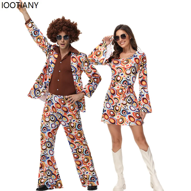 

Косплей Хэллоуин Хиппи Косплей Парный Костюм Мужчины Женщины 70-х Ретро Диско Фестиваль Наряд Карнавальная Вечеринка Сценическое Платье