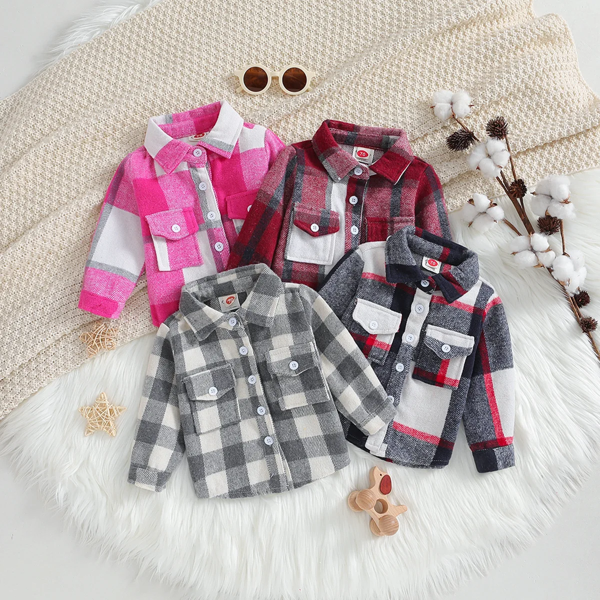 2024 Korean Fashion Children Tops Boys Buffalo Plaid Flannel Shirt Baby Casual Shirt Outerwear Clothes Autumn Girls Blouses 0-6T