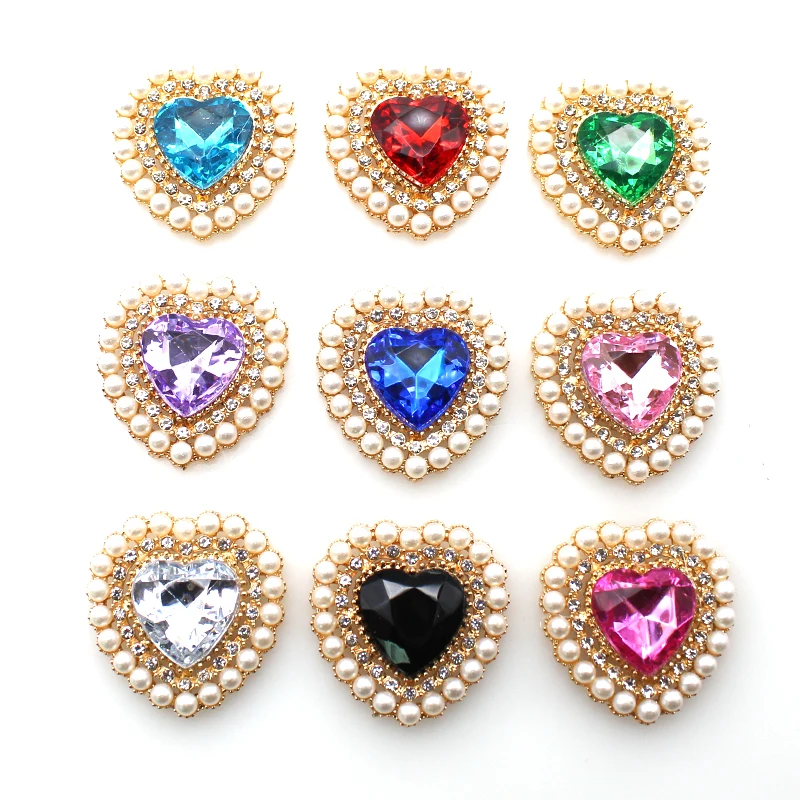 TYNUOMI 5pcs 27mm Heart Pearl Alloy Rhinestone Buttons Festival Party Sewing Beautiful Button Wedding Decoration