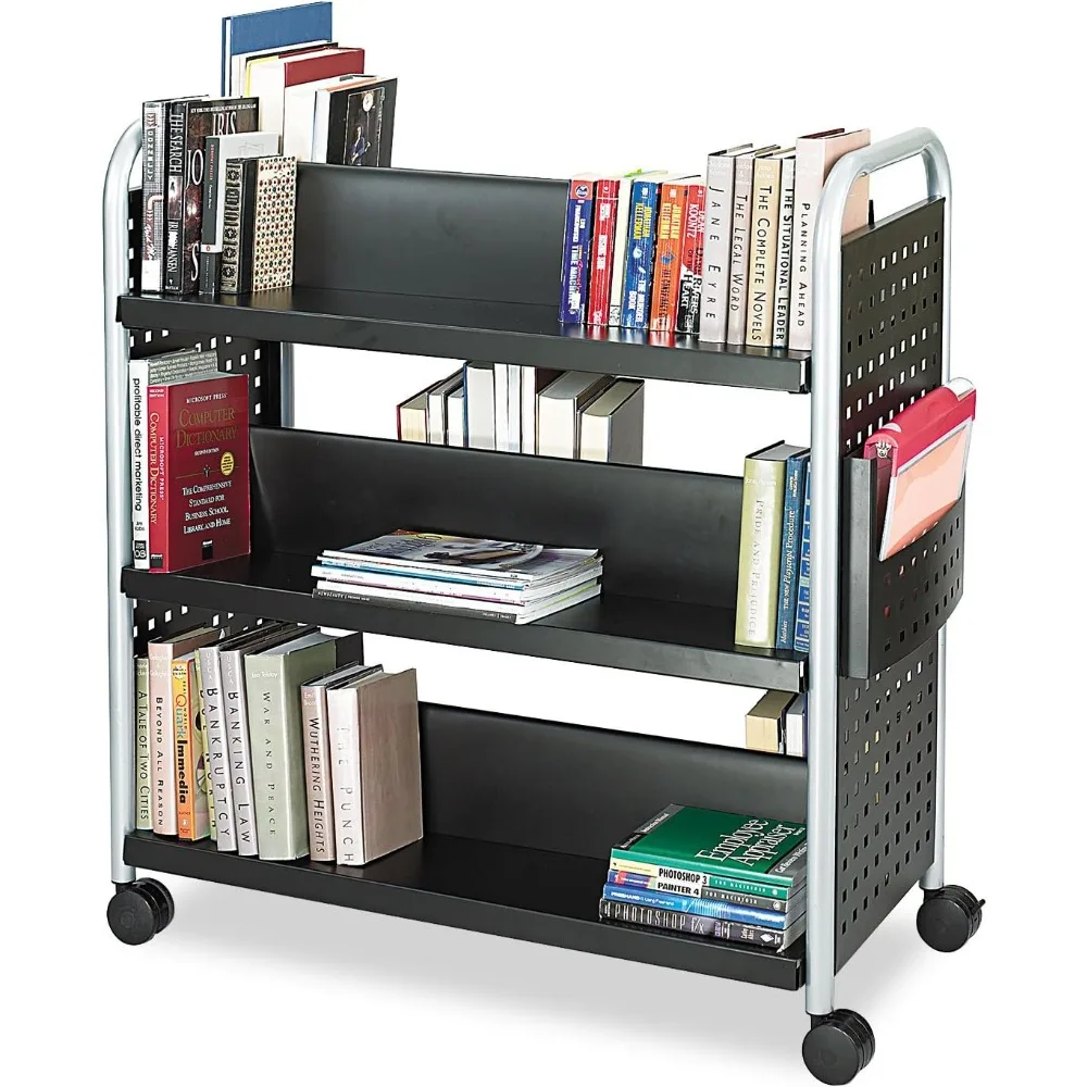 

Двусторонняя книжная тележка Scoot — 6 наклонных полок, поворотные колеса, стальная конструкция, 300 фунтов. Ограничение веса - Идеально