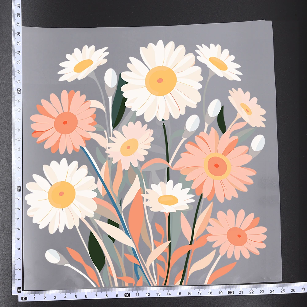 Vintage Flower Bouquet Daisy Peony Transfer Patches For Clothes Applqiues DIY A-Level Washable T-shirts Iron-on Thermal Stickers