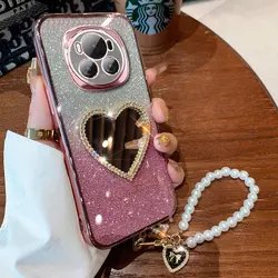Magic 6 5 4 5G Cover Luxury Pearl Bracelet Case For Honor Magic5 Magic6 Magic4 Lite pro Diamond Love Mirror Case with Lanyard