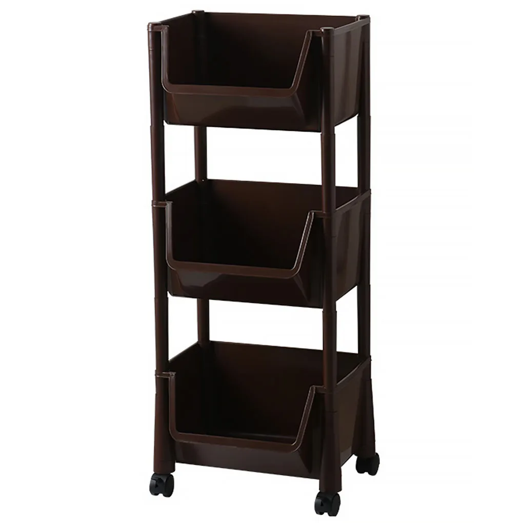 

Kitchen Storage Shelf with Wheels Multi-function Movable Cart Laundry Layered Organizer Rack, Coffee, 4 Layer