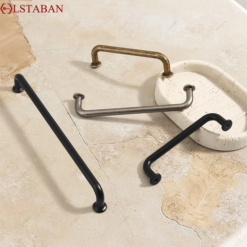 Vintage Bronze Drawer Pull Solid Metal Curved Cabinet Handle Furniture Hardware for Kitchen Wardrobe Cupboard Wine Door Knob