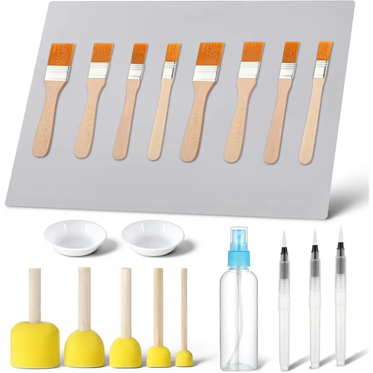A880P ~20 Pack Decoupage Tool,Silicone Table Mat,Foam Brushes, Decoupage Brushes,Water Pens,Glue Container Bowl, Bottle