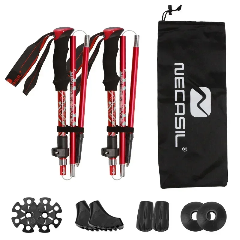 Trekking Poles 2PCS Ultralight Foldable Telescopic Nordic Walking Hiking Sticks Collapsible Outdoor Camping Trail Running Canes 1
