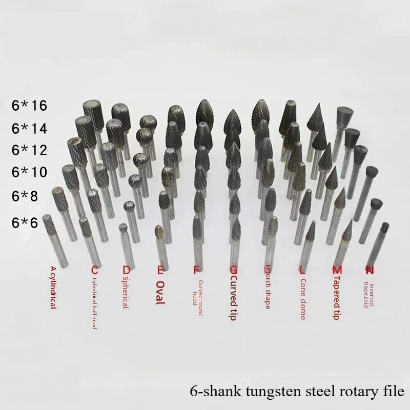 Carbide Rotary File Tungsten Steel Grinding Burr Polishing Tool 10/12mm Shank Electric Grinding Head Rotary Burr