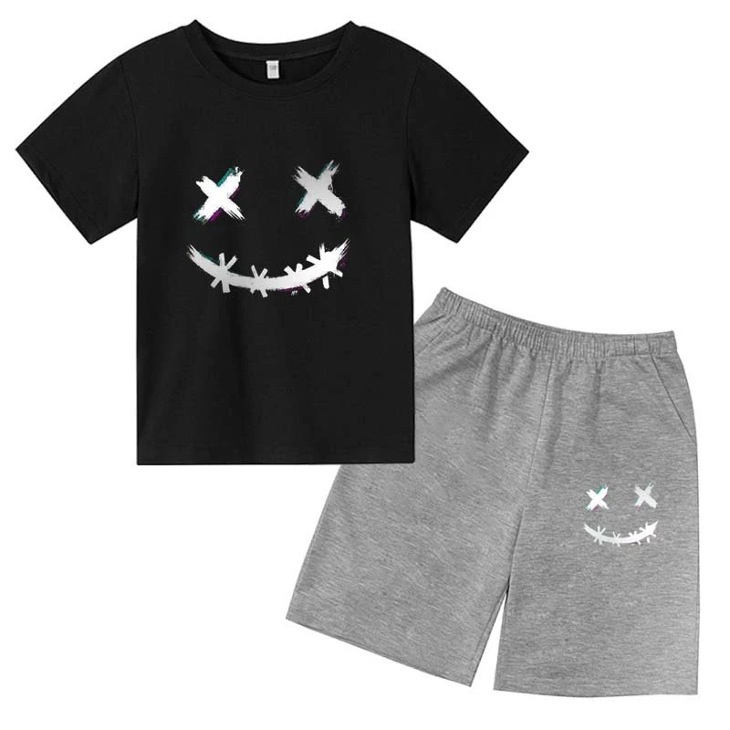 

Kids Casual Grimace Print Short Sleeve Shorts Two-piece Set 3-13 Years Old Boys Girls Summer Wear Streetwear Children's Wear