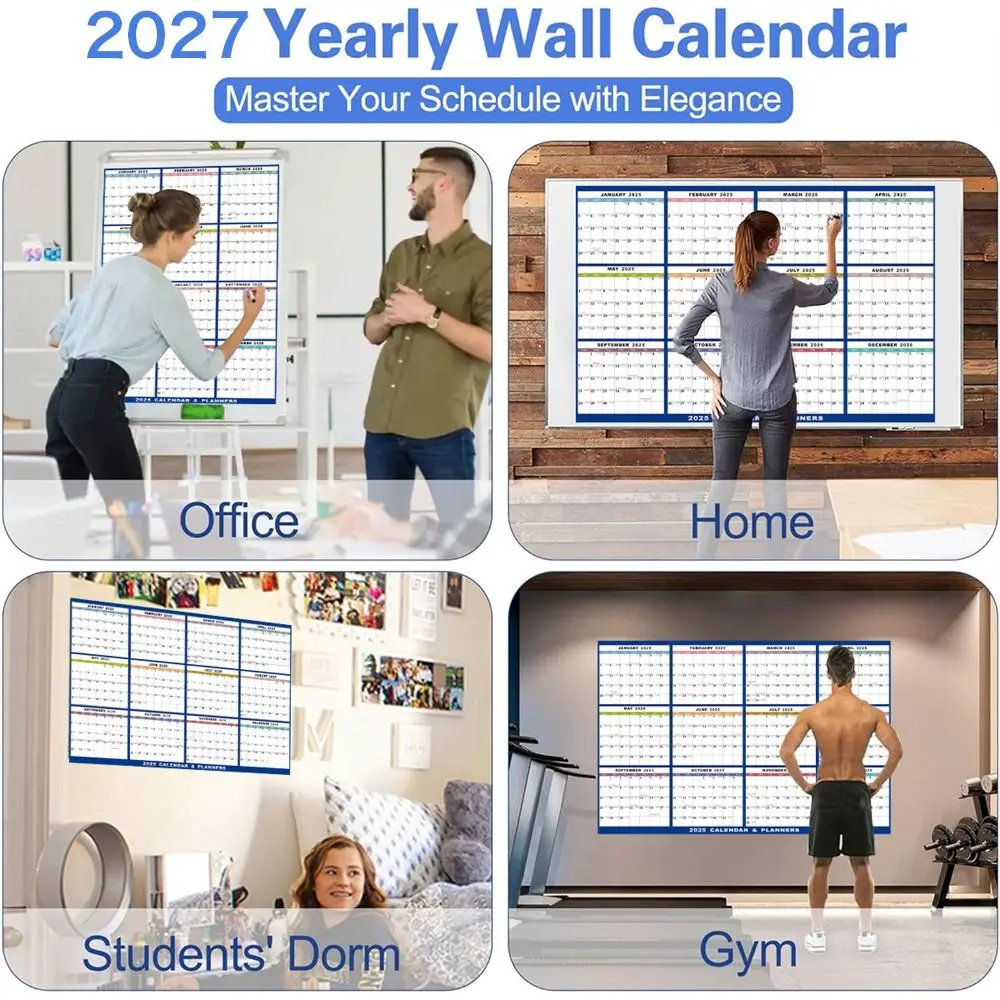 Jan. 2027 - Dec. 2027 Yearly English Planner Calendar Double-sided Writable 12 Month Planner Reversible Wet & Dry Erasable