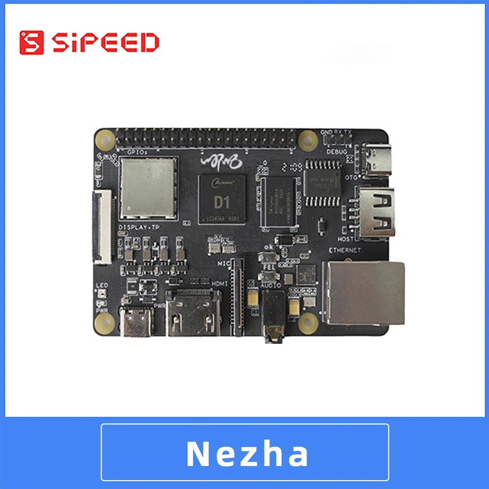 

Sipeed Nezha 64bit RISC-V Linux SBC Board, Allwinner D1@1.0GHz with 1GByte DDR3, Support Tina/Debian System