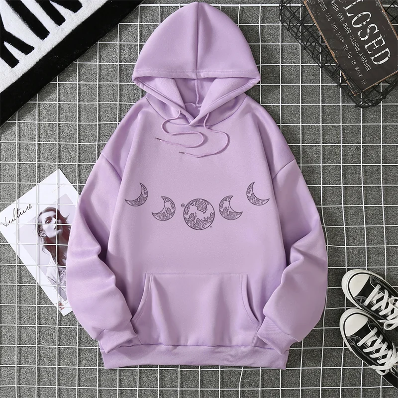 أغطية رأس مطبوعة القوطية Harajuku الهيب هوب الرجعية البلوز السيدات المطبوعة Crewneck مقنعين عادية فضفاض كم طويل الصوف الملابس