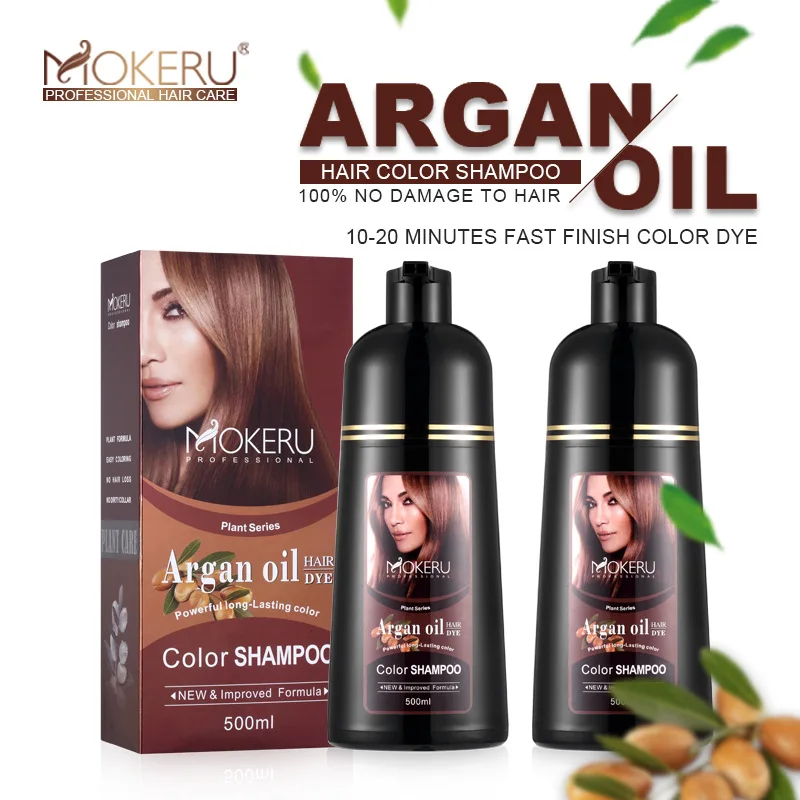 500ml Natural Argan Oil Essence Instant Hair Dye Shampoo Instant Hair Color Cream Cover Permanent Hair Coloring Shampoo Women