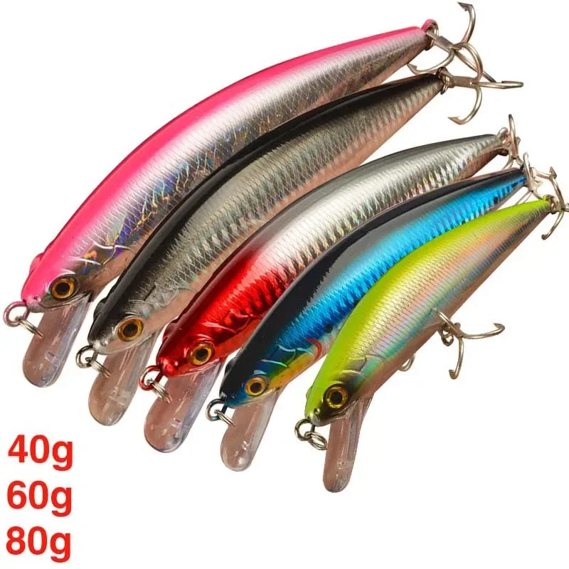 3 Pcs Minnow Jig Lure Set 40g 60g 80g Sinking Hard Bait Tackle for Fly Fishing - Ocean Fishing Lures with Release Feature