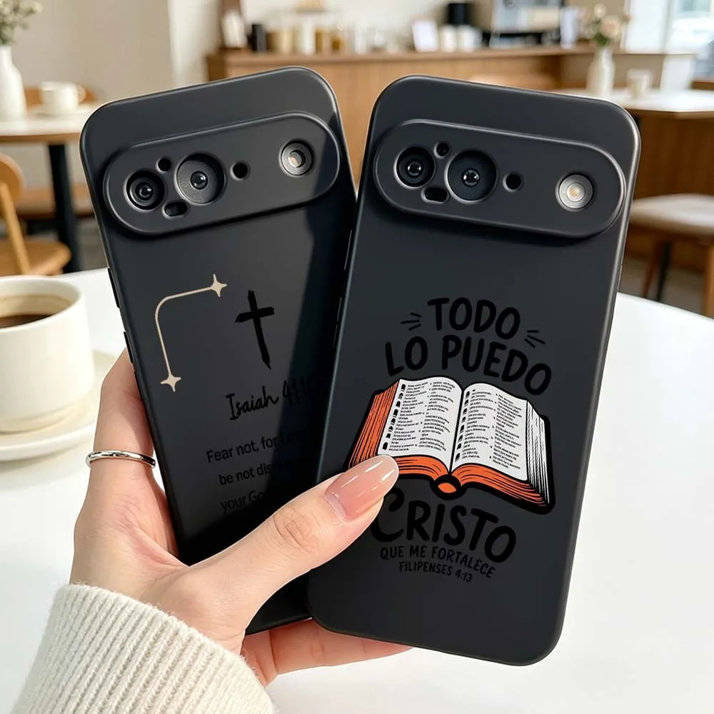 Christian Bible Book Pattern For Google Pixel 6 6A 7 7A 8 8A 9 10 10A Pro XL 2024 5G Black Soft Silicone Cover Phone Case