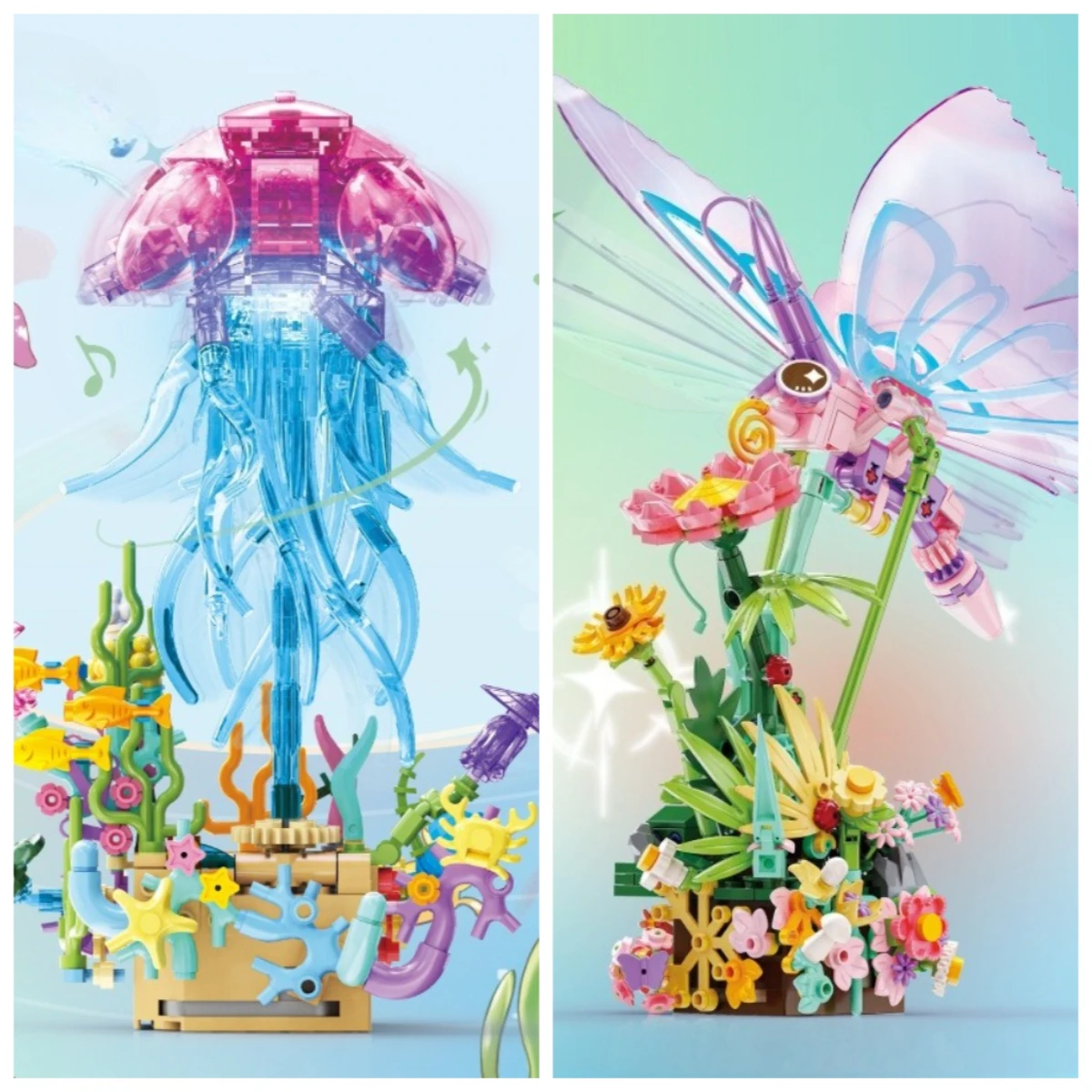 

MOC Jellyfish Butterfly Music Box Building Blocks Octopus Animal With Light Intelligence Toys For Children Birthday Holiday Gift