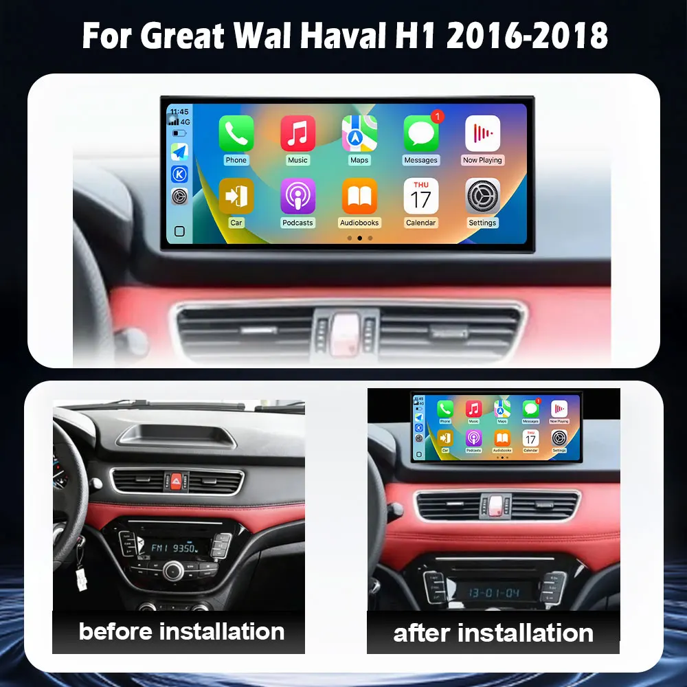 For Great Wall Haval H1 2016-2018 QLED Touch Screen Android 16 Auto Wireless Carplay Car Radio Multimedia Video Tools 4G WIFI BT