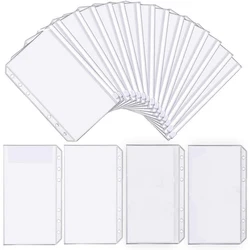 25Pcs A6 Binder Pockets Transparent PVC 6-Hole Binder Pockets Zip Folder Plastic Money Budget Envelopes