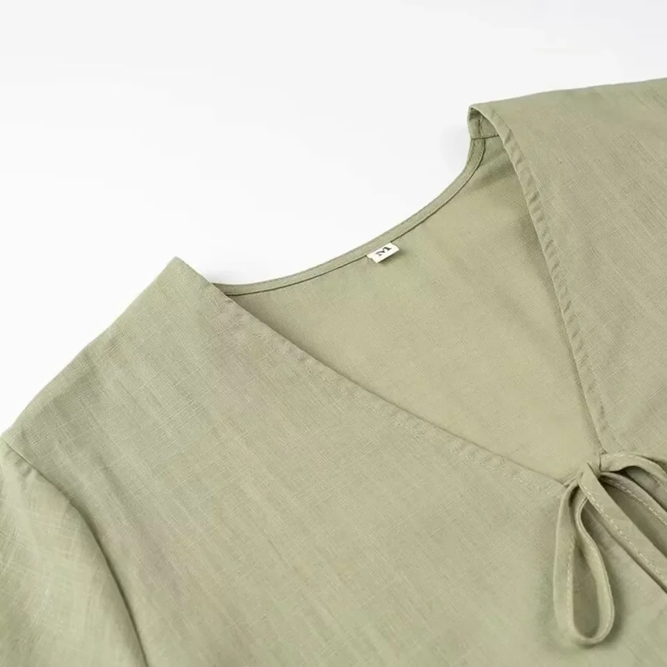 Damen-Sommer-Fest-Freizeithemd, Damen-Hemd mit Puffärmeln, Schößchen-Hemd, Krawatte vorne, Rüschenbluse, Teenager-Mädchen, Schnürung, süß, 2019