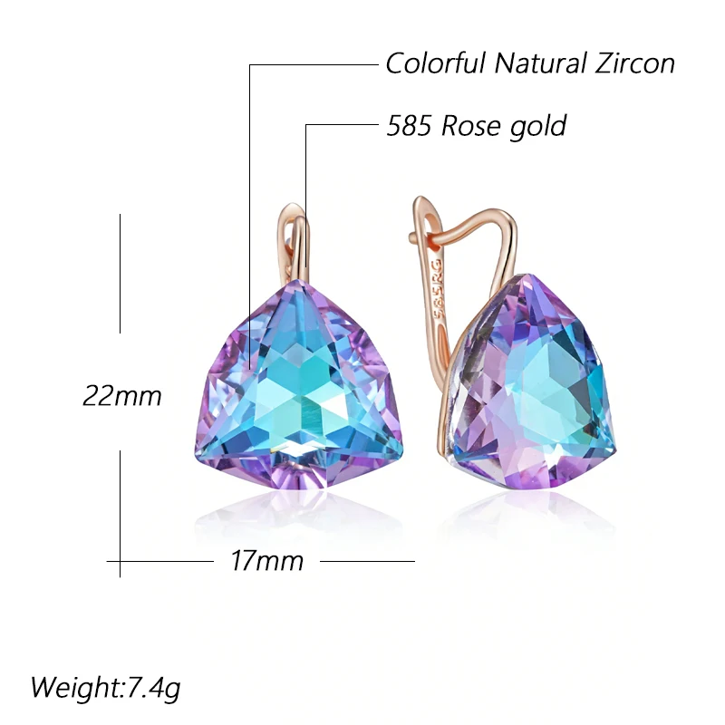 Kienl Triangle Colorful Natural Zircon Drop Earrings for Women 585 Rose Gold Color Exquisite Wedding Accessories Daily Jewelry