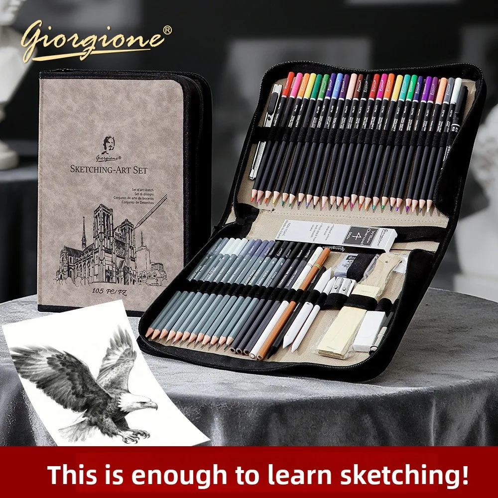 Sketching Pencil Set 39 57 81 105 153 Pieces Charcoal Graphite and Colored Pencils with Sketchbook Case for Drawing Sketching