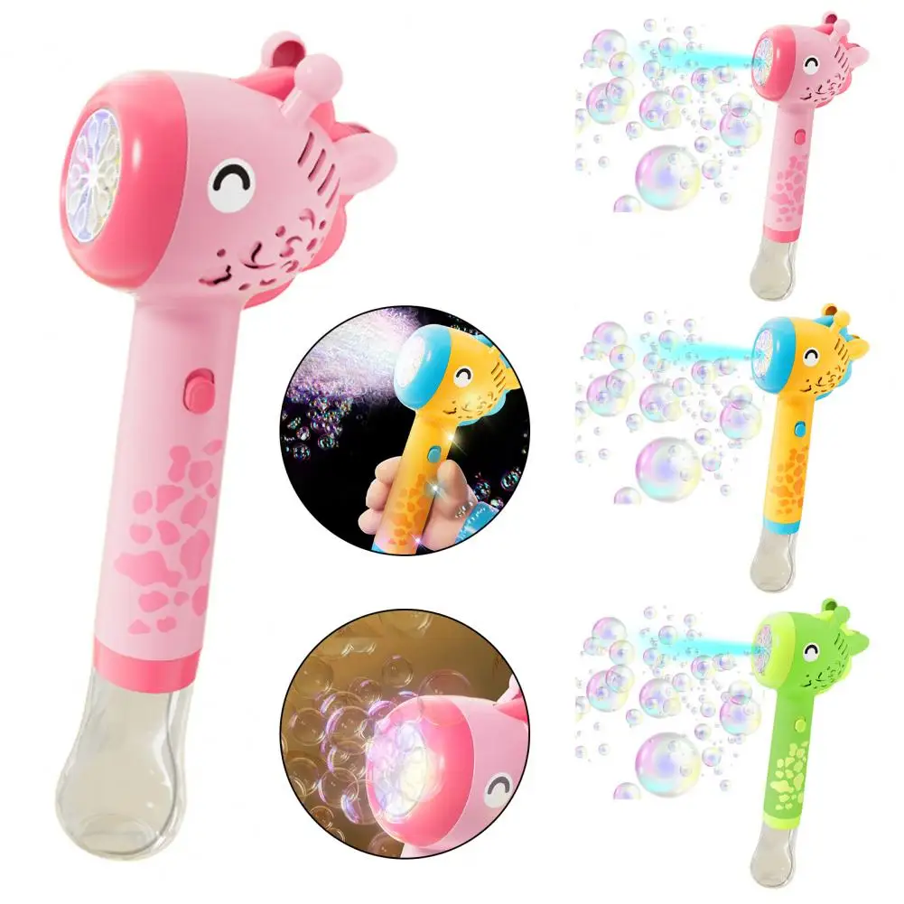 Electric Bubble Machine Kids Handheld Electric Giraffe Bubble Maker Wand with Light Automatic Bubble Blower Machine Toy for Boys