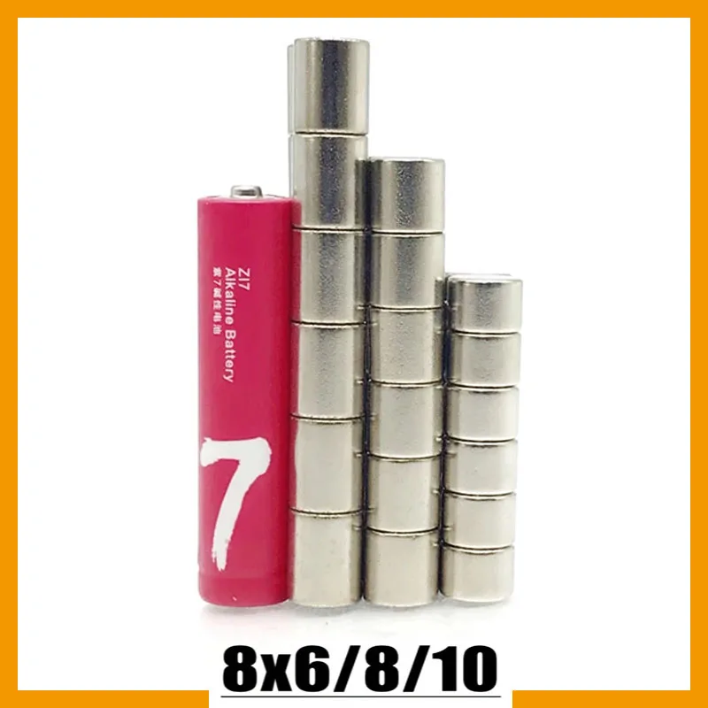 8x6 8x8 8x10mm 5/10/20/50/100/200pcs Small Round Strong Powerful N35 Steel Neodymium Magnetic 8*6 8*8 8*10mm Dia 8 Magnet Imanes