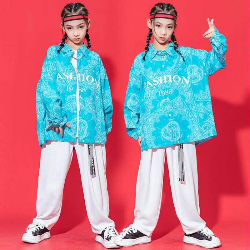 Kids Kpop Clothing For Girls Boys Geometry Print Oversized Print Shirt Top Jazz Streetwear Loose Pants Hip Hop Dance Costumes