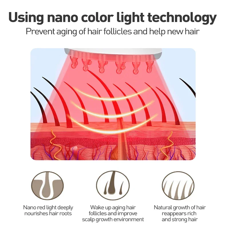 Электрическая лазерная расческа для роста волос EMS, инфракрасный RF вибрационный массажер, микротоковый уход за волосами, лечение выпадения, восстановление роста волос