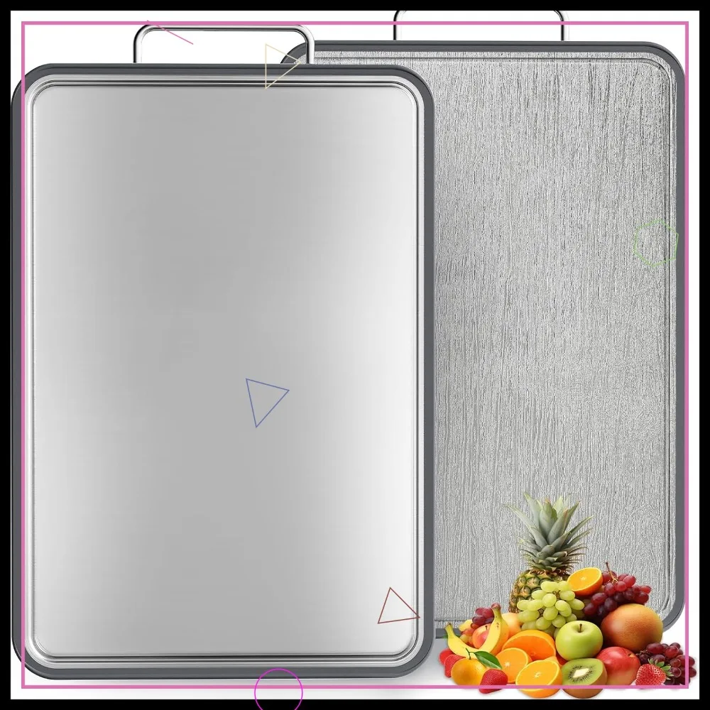 

Большая разделочная доска из нержавеющей стали 17x11 дюймов, сверхпрочная, двусторонняя, пищевая, для мытья в посудомоечной машине, с желобками для сока