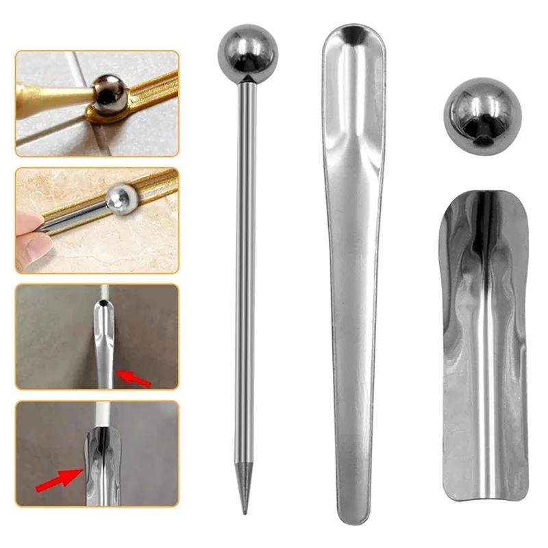 5Pcs/Pack Beauty Seam Tools Floor for Grouting and Tiling Repair Steel Pressed Ball Stick Corner Angle Scraper Wall Gap Cleaner