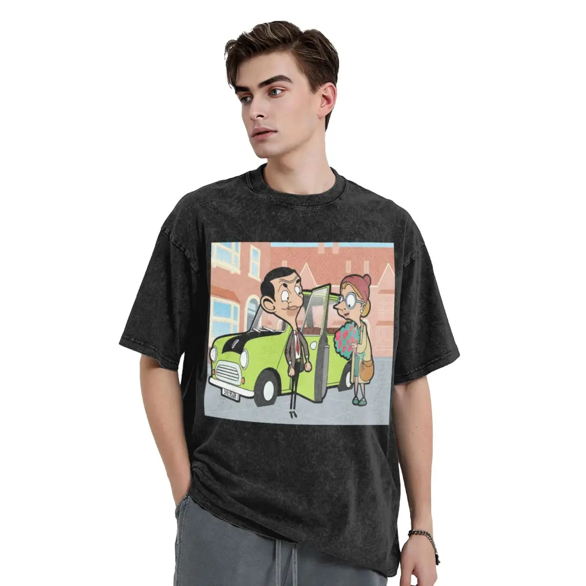 Mr Bean Washed T Shirts Casual Short Sleeve Hip Hop T-Shirt Streetwear Tops Tees for Men Women