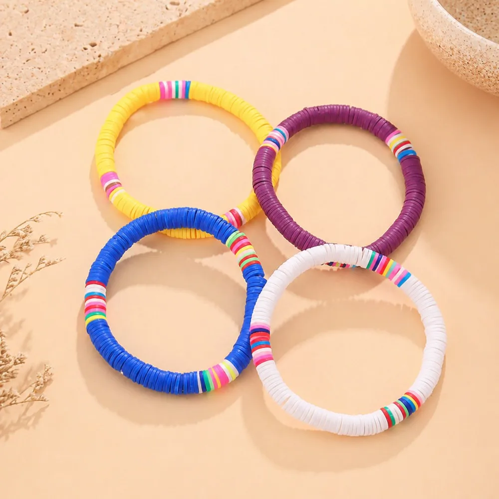 Boho Schmuck Armbänder für Frauen Mode Regenbogen Bunte Polymer Clay Perlenarmband Geschenk für Beste Freundin Paar-Armband