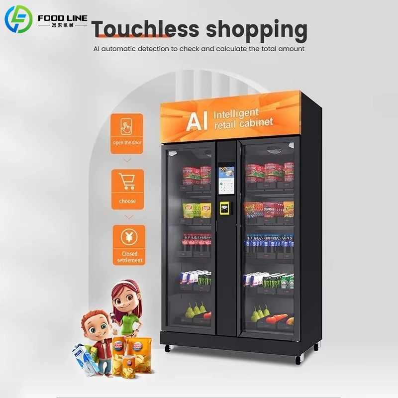 

Customized Commercial Refrigerated Vending Machine AI Smart Camera Fridge Snacks Drinks Automatic Retail Cooling Freezer