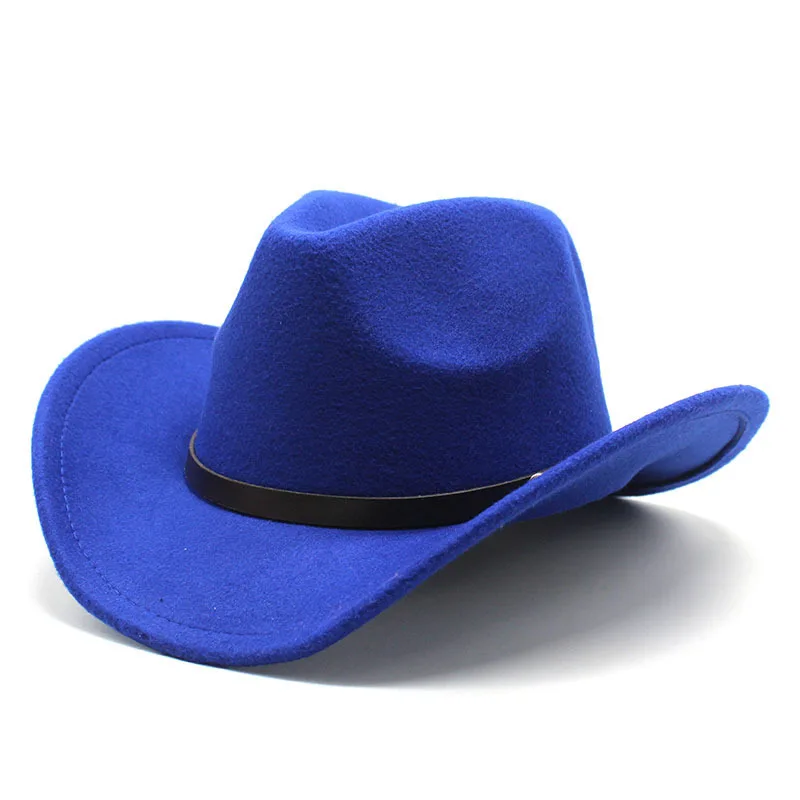 Neue Unisex Vintage Western Cowboy Cowgirl Filzhut mit Punk Gürtel Winter Herbst Panama Nachahmung Wolle Jazz Cap – Detail 3