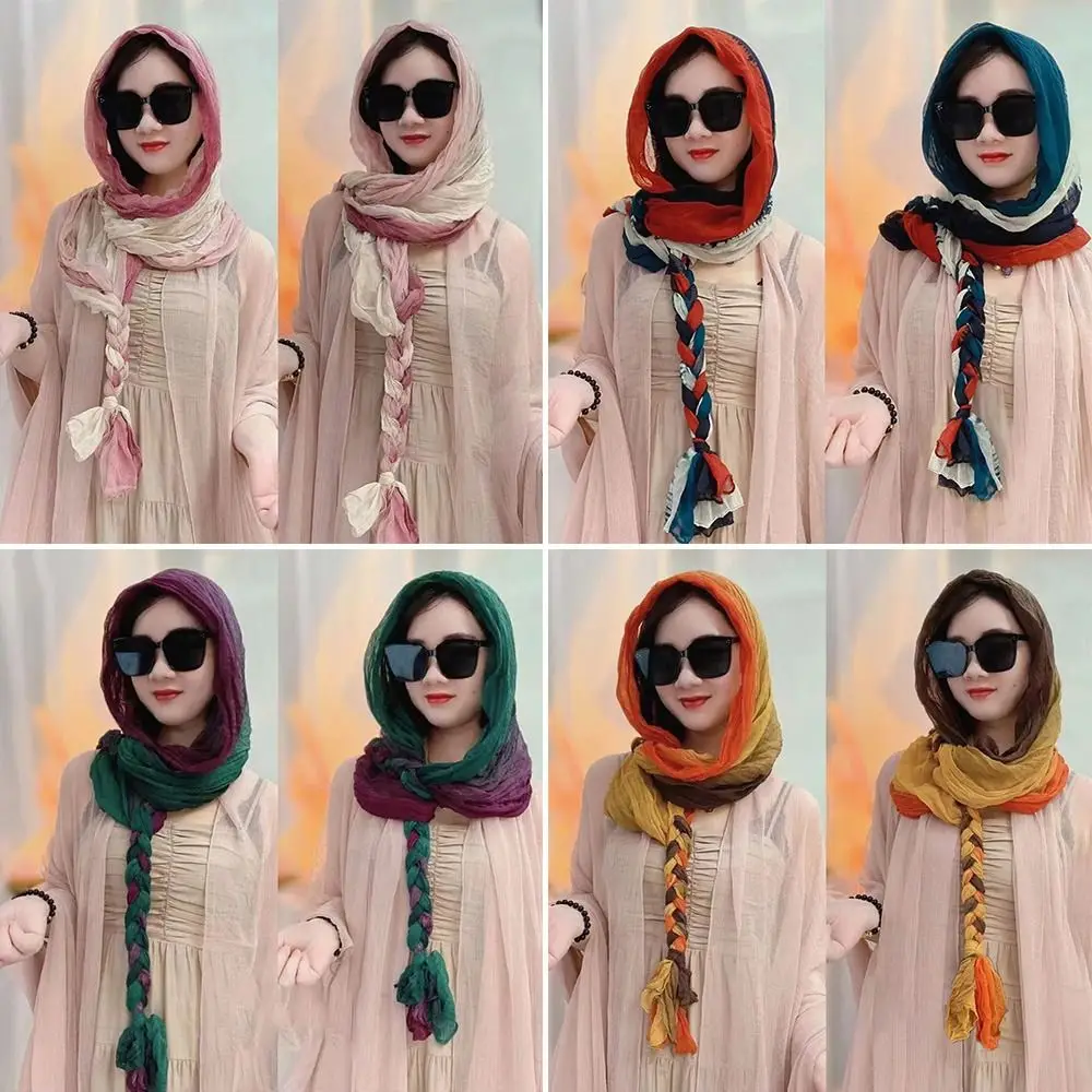 

Fashion Accessory Handwoven Silk Scarf Long Sun Protection Headscarf Shawl Pleated Sunscreen Scarf Women