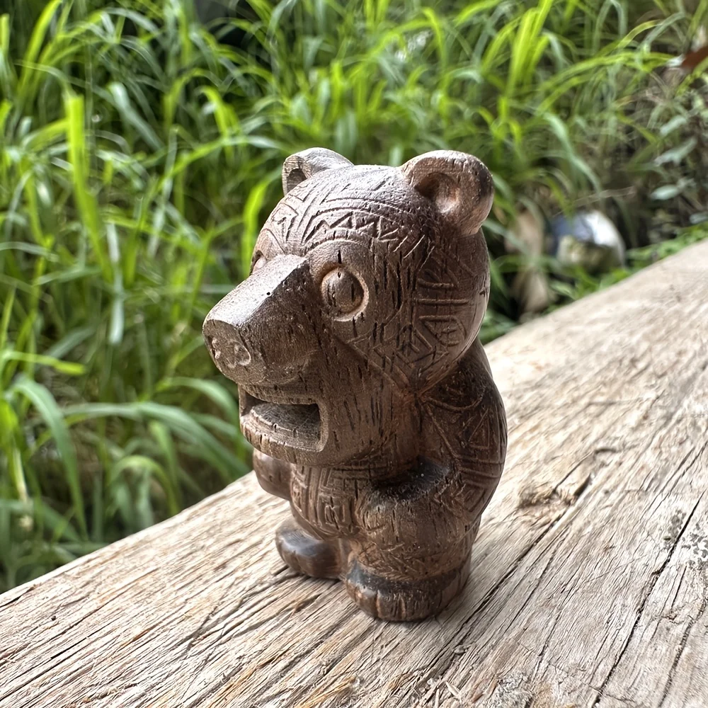 Tiki Bear Statue Ornament, Hand-Carved Wooden Craft, Tribal Style Statue, Suitable for Home Decoration, Desktop Decoration, Living Room, Office, Birthday Gift, Study Room, Back-To-School Season Gift