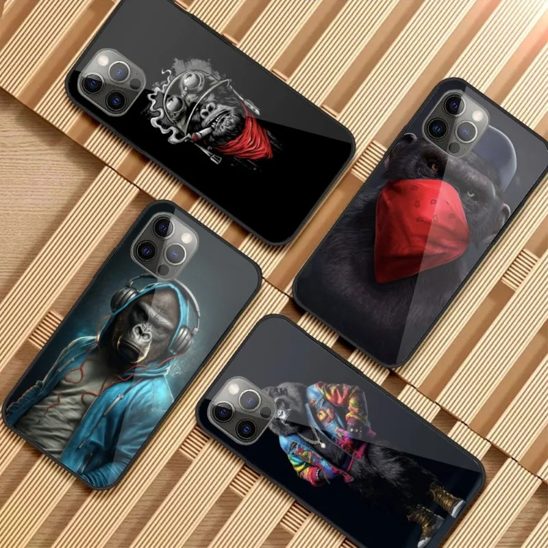 Monkey Orangutan Smart Phone Case for iPhone 14 13 12 11 XS X 8 7 6 Plus Mini Pro Max SE 2022 PC Glass Phone Cover Funda