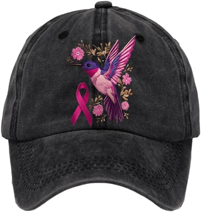 Unisex Breast Cancer Awareness Hummingbird Print Hat Pink Ribbon Baseball Cap